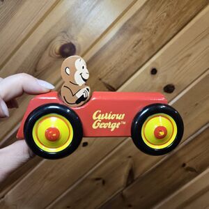 CURIOUS GEORGE‎ Monkey Wooden Red Racing Car Handcrafted Schylling Rowley Toys